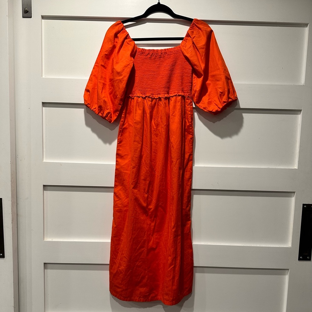 Orange Midi dress with pockets, salaried size XS - Picture 2 of 2